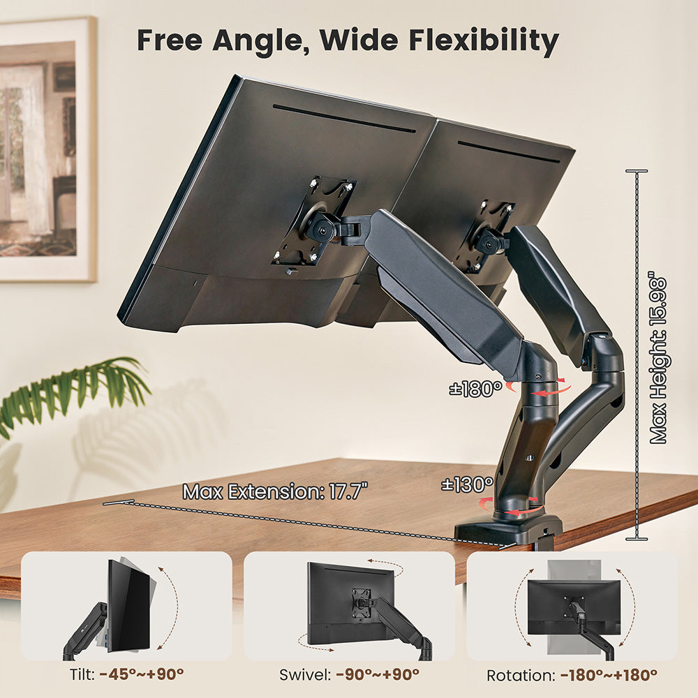 ACGAM MAS-1D Federunterstützte Dual-Monitorhalterung mit flexiblem Winkel und Installation