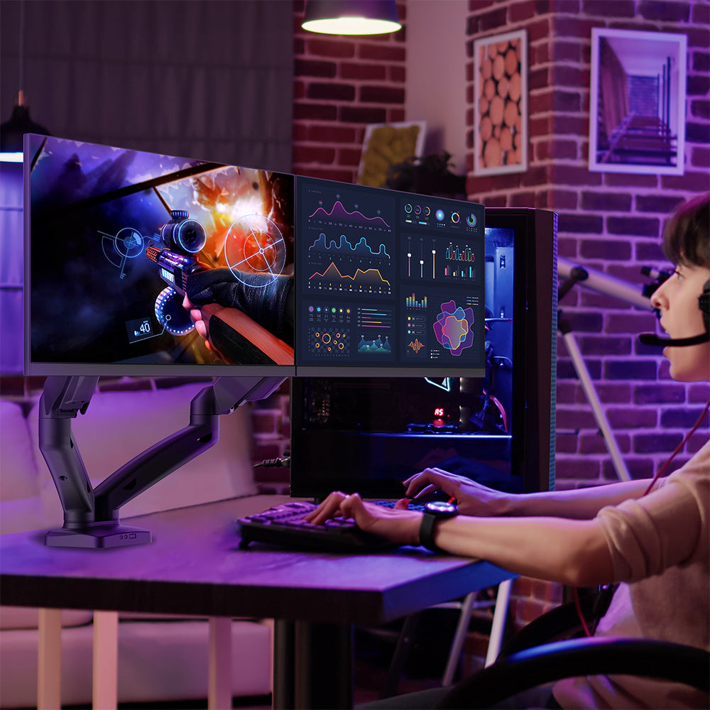 ACGAM MAS-1D Federunterstützte Dual-Monitorhalterung mit flexiblem Winkel und Installation