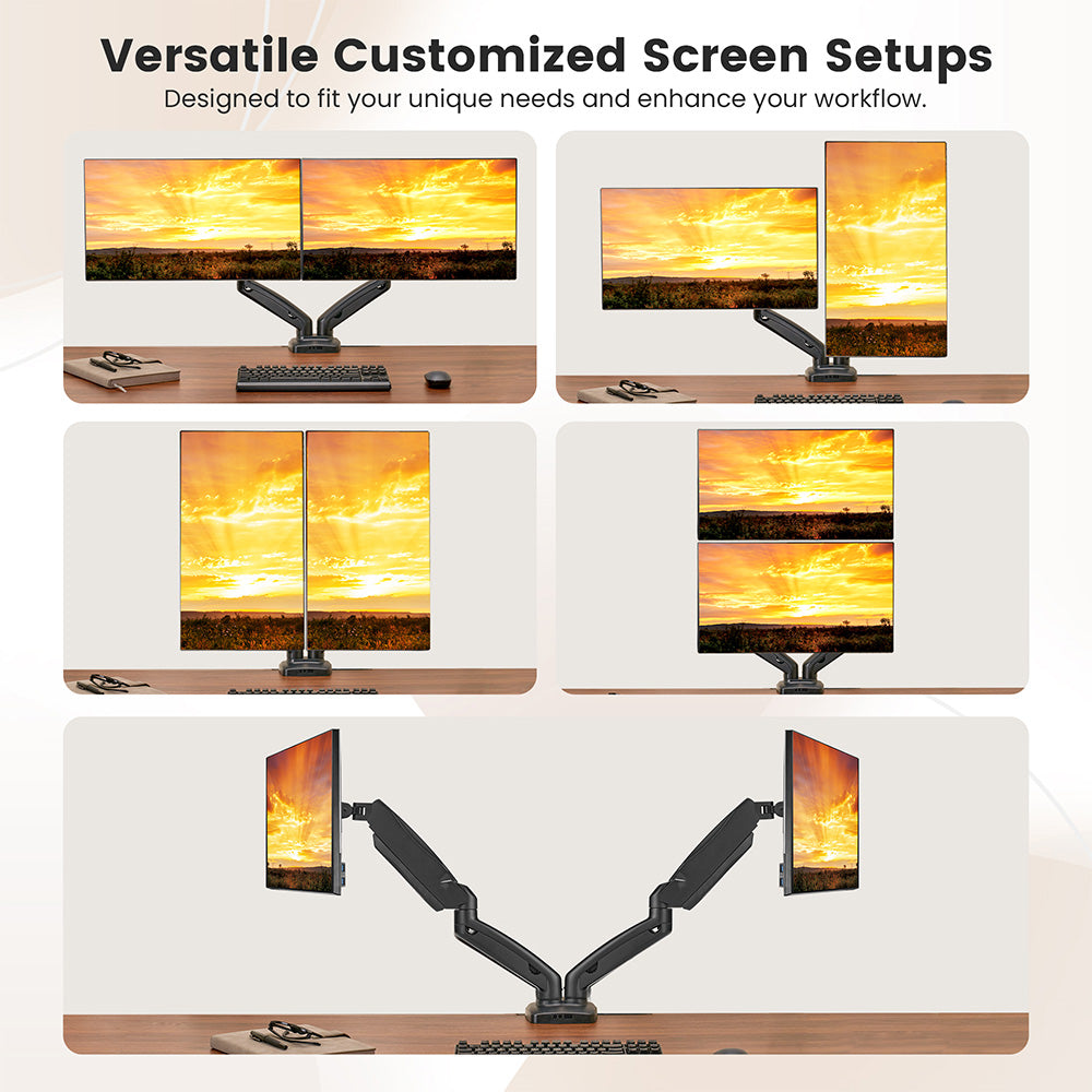 ACGAM MAS-1D Federunterstützte Dual-Monitorhalterung mit flexiblem Winkel und Installation