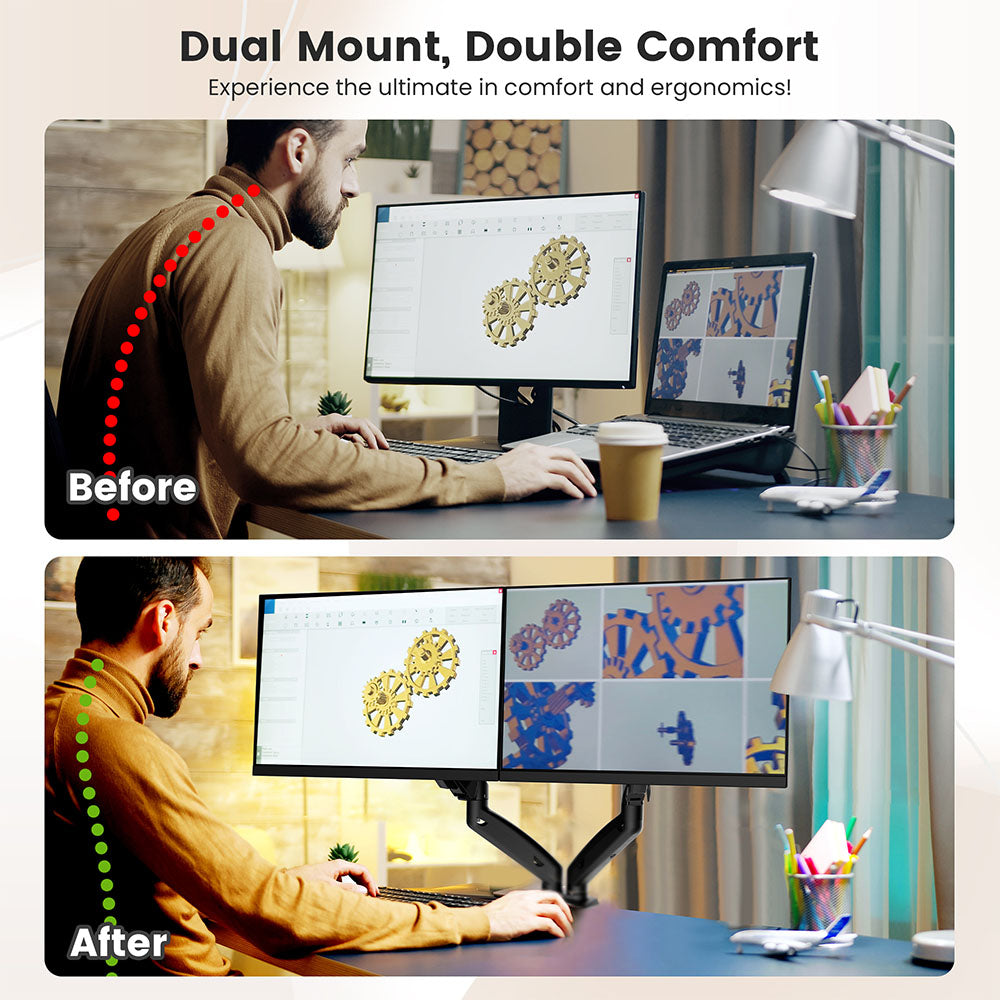 ACGAM MAS-1D Federunterstützte Dual-Monitorhalterung mit flexiblem Winkel und Installation