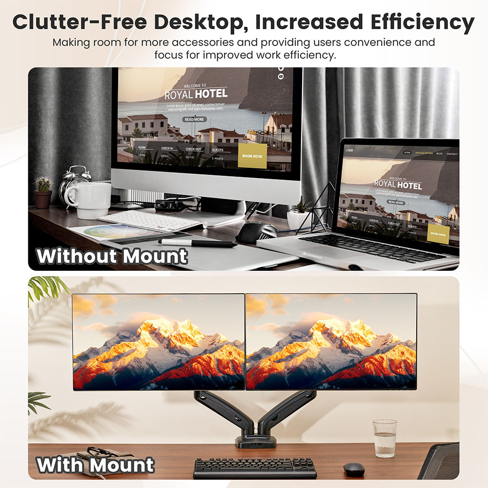 ACGAM MAS-1D Federunterstützte Dual-Monitorhalterung mit flexiblem Winkel und Installation