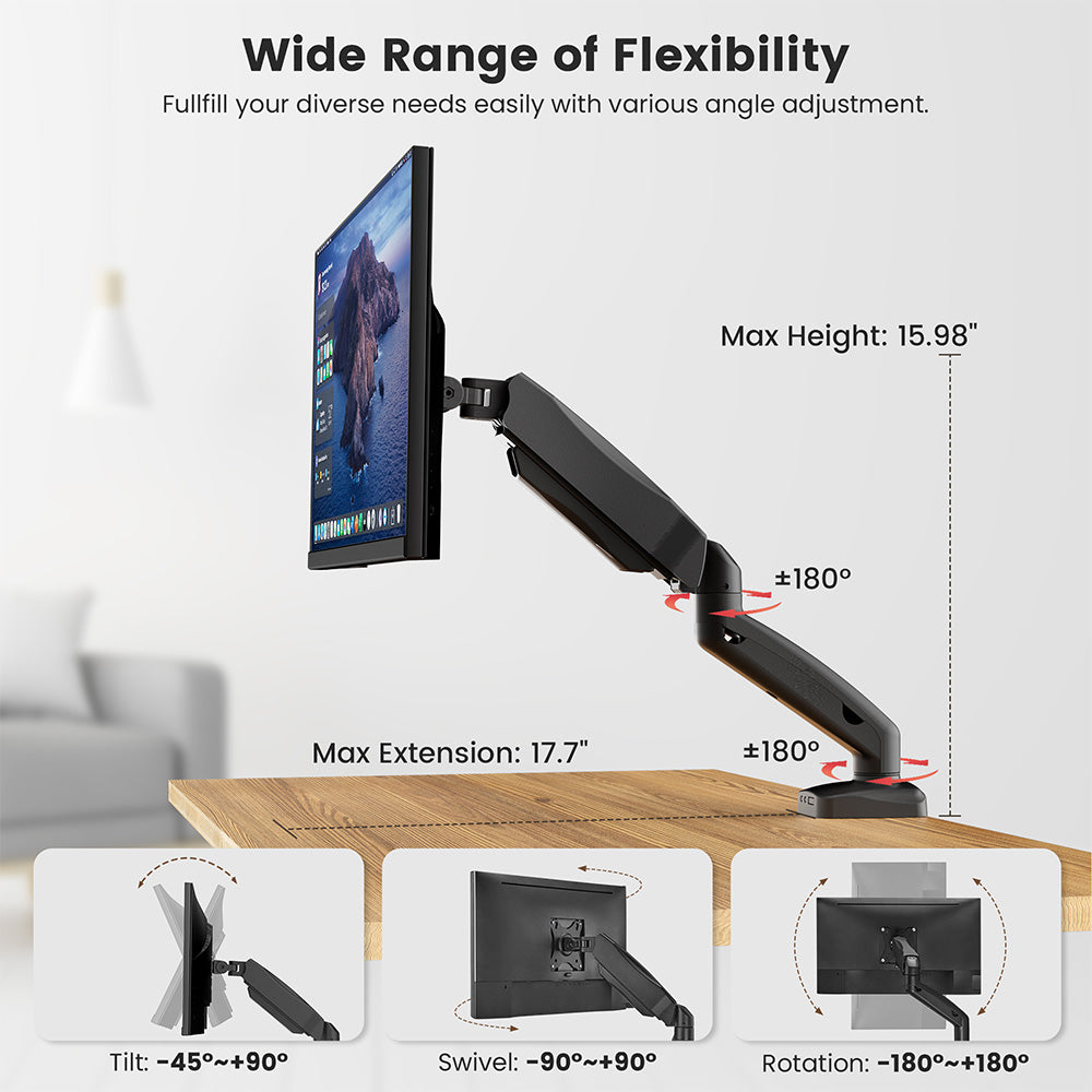 ACGAM MAS-1S Spring-Assisted Single-Monitor Mount with Flexible Angle and Installation