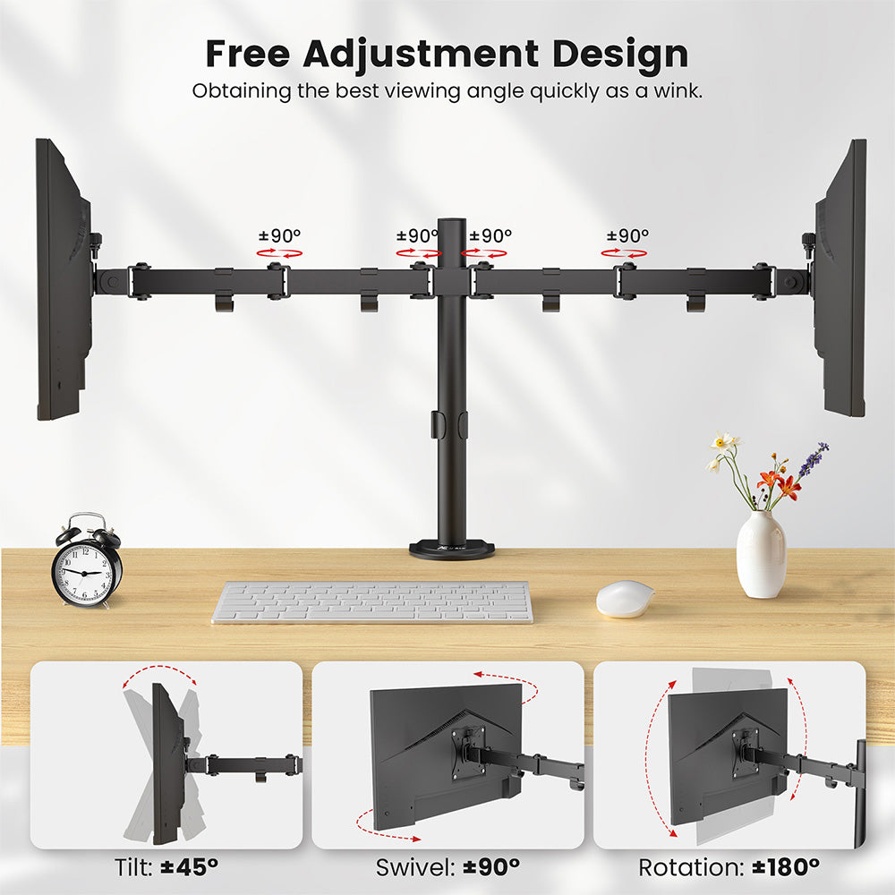 ACGAM MDS-1D Gelenkige Doppelmonitorhalterung aus Stahl mit flexiblem Winkel und Montage