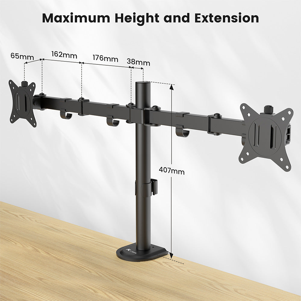ACGAM MDS-1D Gelenkige Doppelmonitorhalterung aus Stahl mit flexiblem Winkel und Montage
