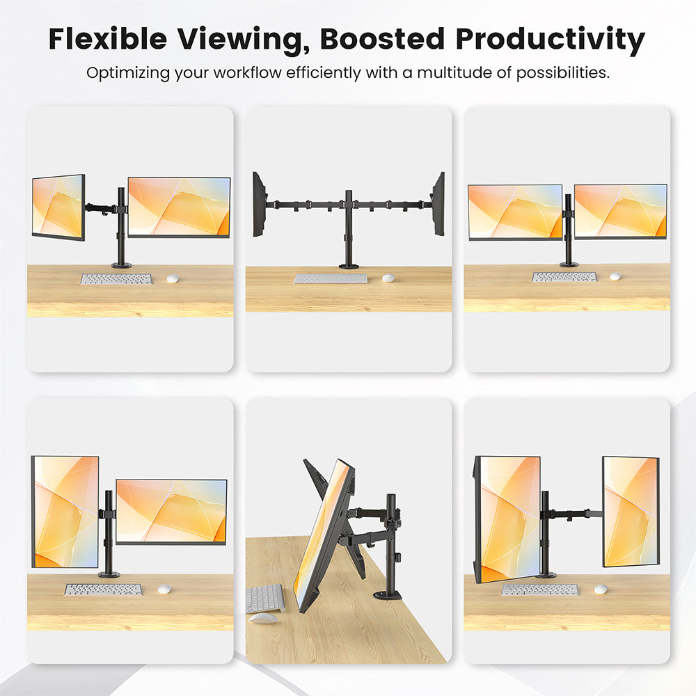 ACGAM MDS-1D Gelenkige Doppelmonitorhalterung aus Stahl mit flexiblem Winkel und Montage