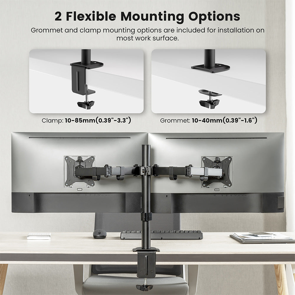 ACGAM MDS-1D Gelenkige Doppelmonitorhalterung aus Stahl mit flexiblem Winkel und Montage