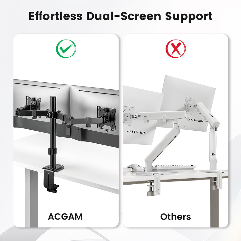 ACGAM MDS-1D Gelenkige Doppelmonitorhalterung aus Stahl mit flexiblem Winkel und Montage