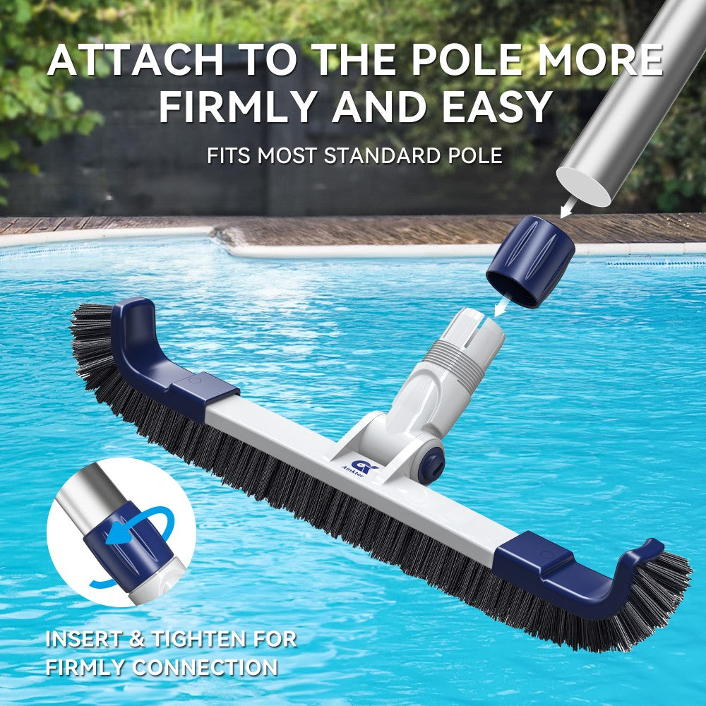 Cabezal de cepillo para piscina Ainkter PB26 de 19 pulgadas, 2 en 1, ajustable a 180°, para la limpieza de paredes, línea de flotación, azulejos y suelos de piscinas enterradas y elevadas.