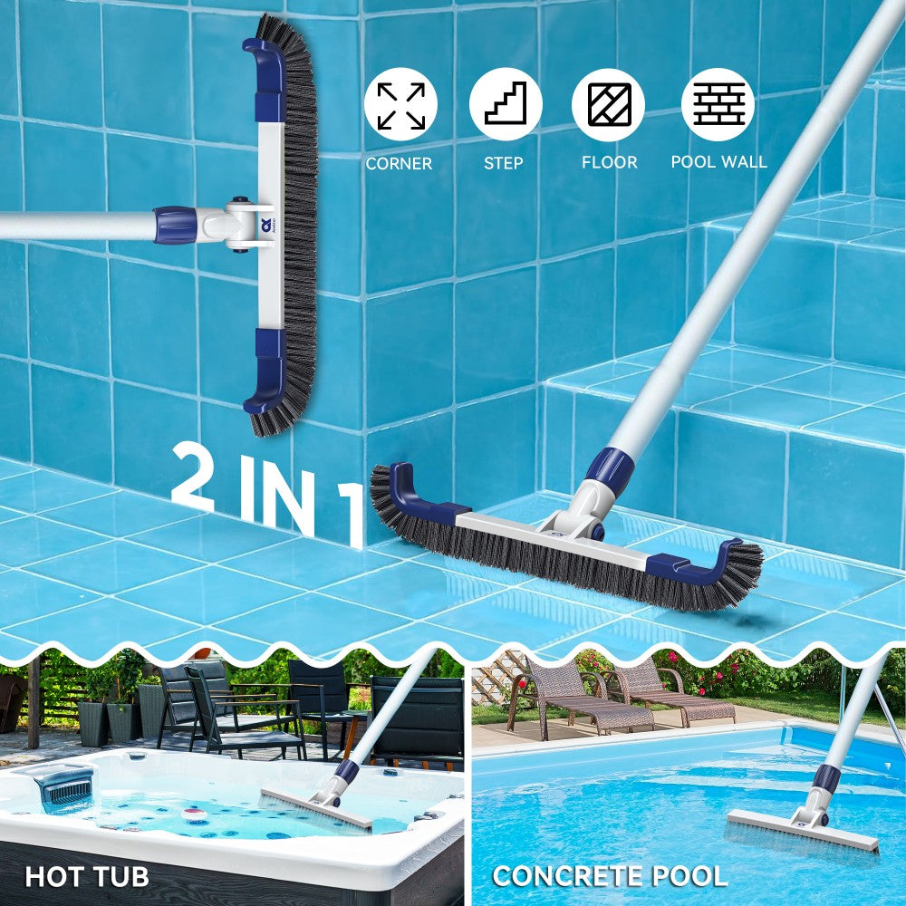 Cabezal de cepillo para piscina Ainkter PB26 de 19 pulgadas, 2 en 1, ajustable a 180°, para la limpieza de paredes, línea de flotación, azulejos y suelos de piscinas enterradas y elevadas.