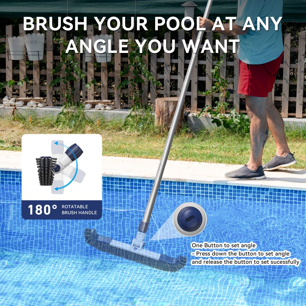 Cabezal de cepillo para piscina Ainkter PB26 de 19 pulgadas, 2 en 1, ajustable a 180°, para la limpieza de paredes, línea de flotación, azulejos y suelos de piscinas enterradas y elevadas.
