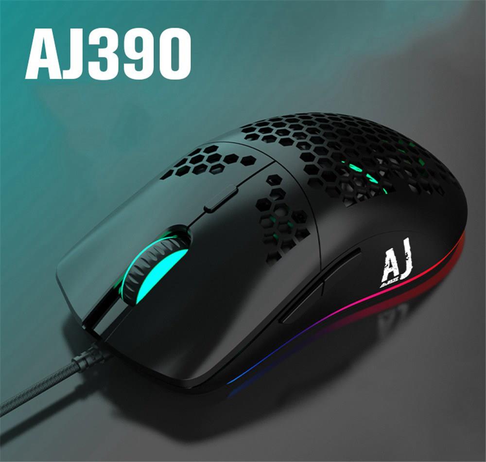 Ajazz AJ390 Ultralight Optical Wired Mouse Hollow-out RGB Light 16000 DPI Adjustable 7 keys - Black