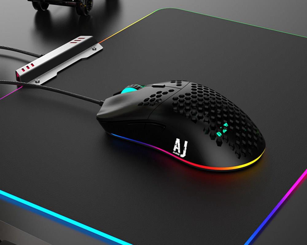 Ajazz AJ390 Ultralight Optical Wired Mouse Hollow-out RGB Light 16000 DPI Adjustable 7 keys - Black