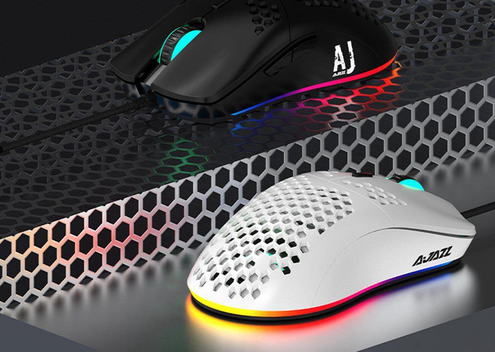 Ajazz AJ390 Ultralight Optical Wired Mouse Hollow-out RGB Light 16000 DPI Adjustable 7 keys - Black