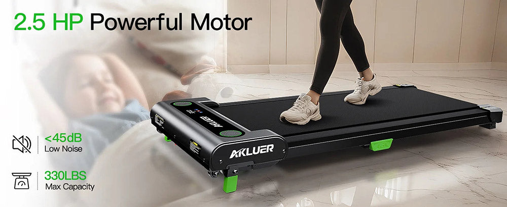 Akluer 480L-A Cinta de Andar con Inclinación, Cinta de Correr de 2.5HP para Debajo del Escritorio con Control Remoto, Pantalla LED, Capacidad Máxima de 150 kg (330 lbs)