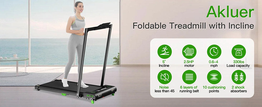 Akluer 480L-B Cinta de Andar Inclinada con Asa, Cinta de Correr de 2.5HP para Debajo del Escritorio, Pantalla LED y Control Remoto, Capacidad Máxima de 150 kg (330 lbs), Plegable