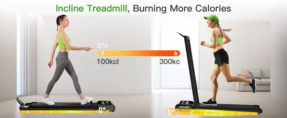 Akluer 480L-B Cinta de Andar Inclinada con Asa, Cinta de Correr de 2.5HP para Debajo del Escritorio, Pantalla LED y Control Remoto, Capacidad Máxima de 150 kg (330 lbs), Plegable