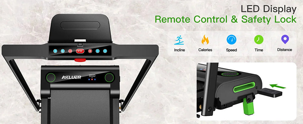 Akluer 480L-B Cinta de Andar Inclinada con Asa, Cinta de Correr de 2.5HP para Debajo del Escritorio, Pantalla LED y Control Remoto, Capacidad Máxima de 150 kg (330 lbs), Plegable