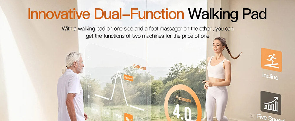 Akluer 520 Cinta de Andar Bajo Escritorio de Doble Cara con Masajeador de Pies Shiatsu, Plataforma para Caminar con Inclinación, Motor Silencioso de 2.5 HP, Pantalla LED