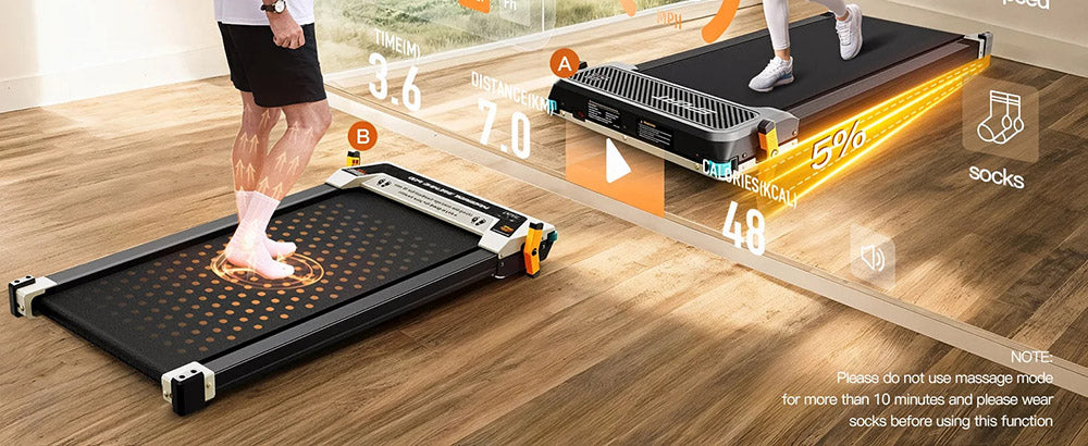 Akluer 520 Cinta de Andar Bajo Escritorio de Doble Cara con Masajeador de Pies Shiatsu, Plataforma para Caminar con Inclinación, Motor Silencioso de 2.5 HP, Pantalla LED