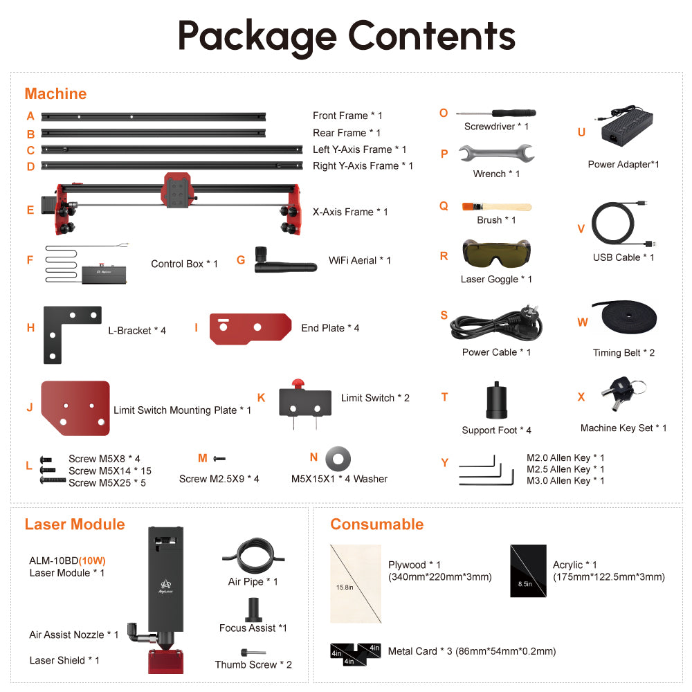 AlgoLaser DIY KIT 10W Laser Engraver, Dual-core CPU, 12,000mm/min Engraving Speed, 2.4G WiFi, 400*400mm (157.5*157.5inch)