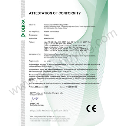 Ampace Andes 600 Pro Portable Power Station, 584Wh LiFePO4 Hybrid Battery, 600W(Surge 1800W) SiCPrime Solar Generator, Recharge to 80% in 1 Hour, 2xAC 2xUSB-A 2xUSB-C 2x5521 1xCar Socket, 2000 Cycles, -20℃~45℃, APP Control, for Outdoor, RVs, Home Use