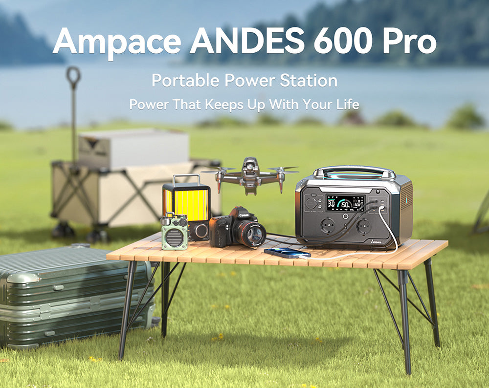 Ampace P600 Pro Portable Power Station, 584Wh LiFePO4 Battery, 2000 Cycles, APP Control, 600W Solar Generator for Outdoor Camping, RVs, Home Use, 9 Output Ports
