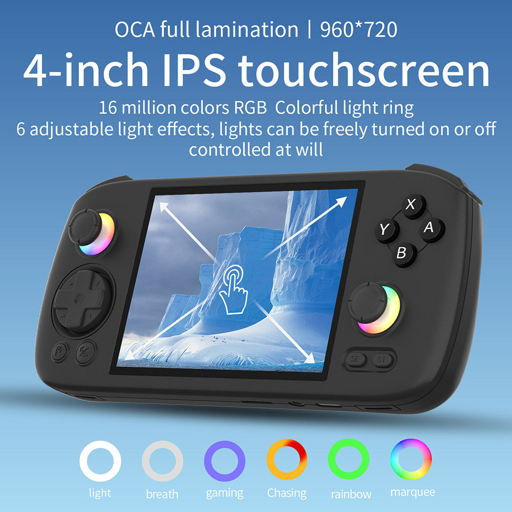 Consola de juegos ANBERNIC RG 406H, Android 13, pantalla IPS de 4 pulgadas 960*720, procesador Unisoc T820 de 8 núcleos, 8 GB de RAM LPDDR4X, 128 GB de almacenamiento UFS2.2, joystick 3D Hall, gatillo Hall, 7 horas de autonomía - Negro