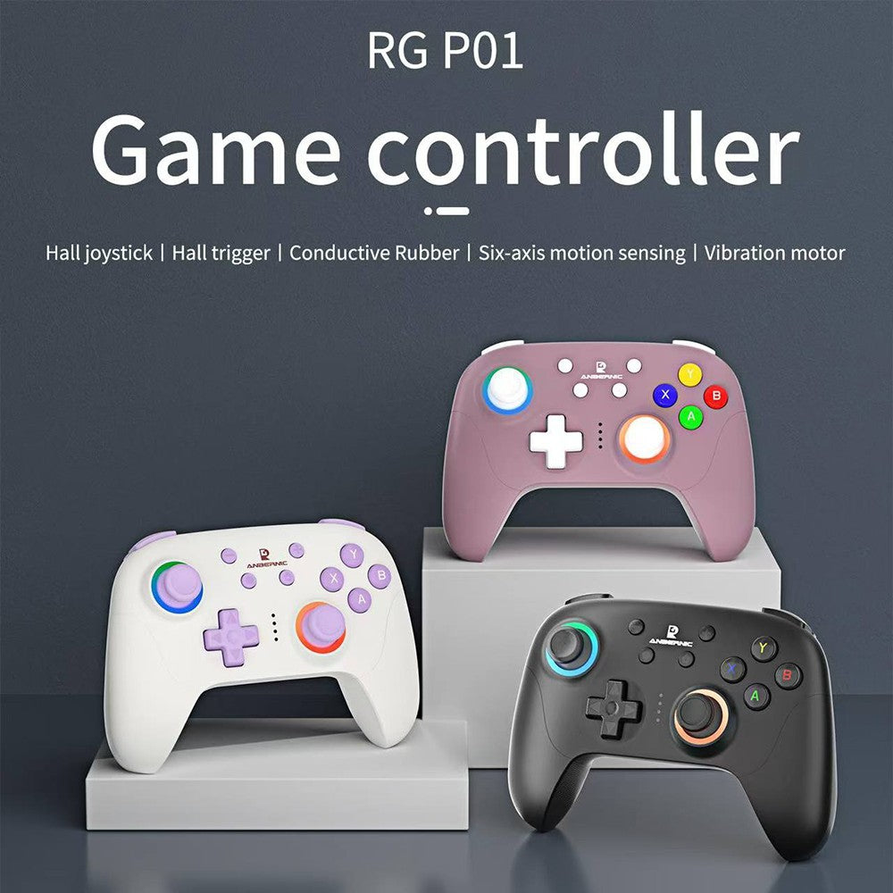 Mando para juegos ANBERNIC RG P01, gatillos y joystick con efecto Hall, giroscopio de seis ejes, conexión inalámbrica Bluetooth/2.4G/con cable, 9 horas de autonomía, compatible con PC, Switch, Android, iOS, Steam - Negro