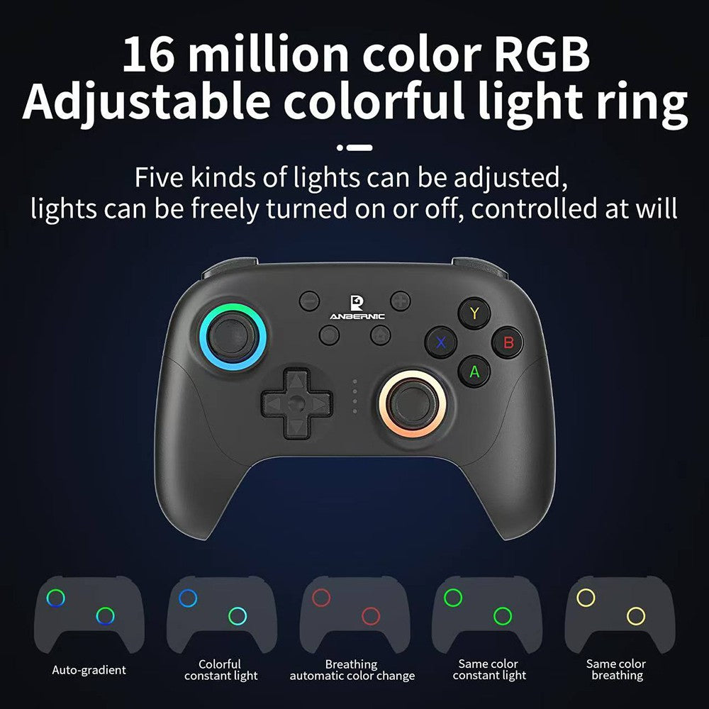 Mando para juegos ANBERNIC RG P01, gatillos y joystick con efecto Hall, giroscopio de seis ejes, conexión inalámbrica Bluetooth/2.4G/con cable, 9 horas de autonomía, compatible con PC, Switch, Android, iOS, Steam - Negro