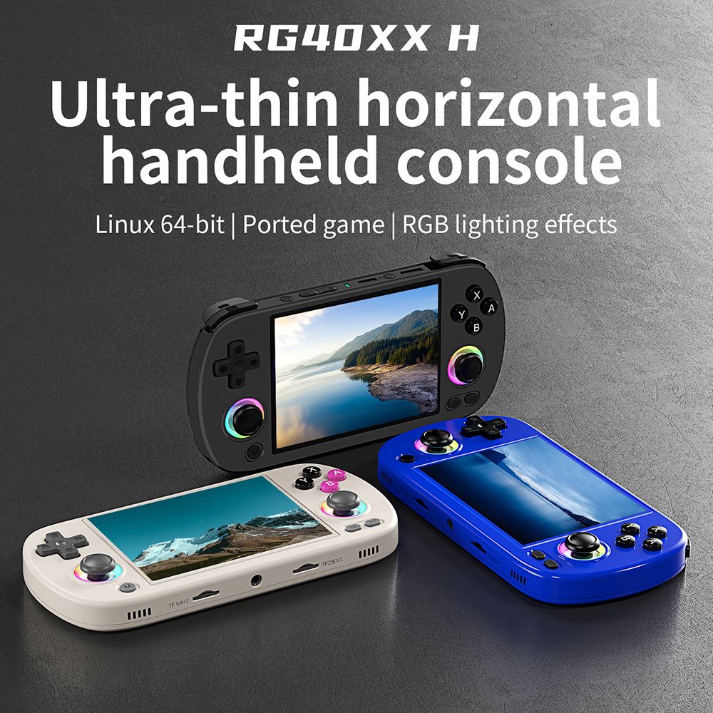 Consola de juegos retro ANBERNIC RG40XX H con luz RGB, tarjeta TF de 64 GB con más de 5000 juegos, LPDDR4 de 1 GB, pantalla IPS de 640*480P, batería de 3200 mAh para 6 horas de autonomía, sistema operativo Linux, Wifi 5G y Bluetooth, transmisión Moonlight - Negro