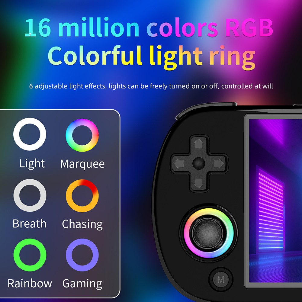 Consola de juegos retro ANBERNIC RG40XX H con luz RGB, tarjeta TF de 64 GB con más de 5000 juegos, LPDDR4 de 1 GB, pantalla IPS de 640*480P, batería de 3200 mAh para 6 horas de autonomía, sistema operativo Linux, Wifi 5G y Bluetooth, transmisión Moonlight - Negro