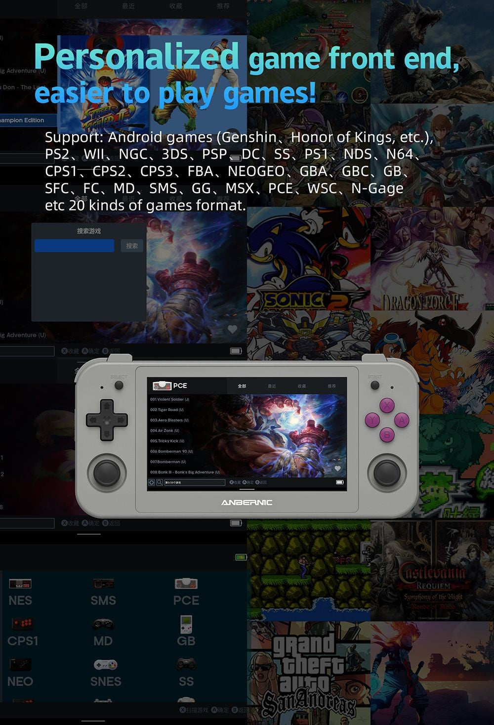 Consola de juegos portátil ANBERNIC RG505 Android 12, 4GB+128GB, Unisoc Tiger T618 de ocho núcleos, pantalla táctil OLED de 4,95'', 8 horas de tiempo de juego, WiFi 2.4/5G - Gris