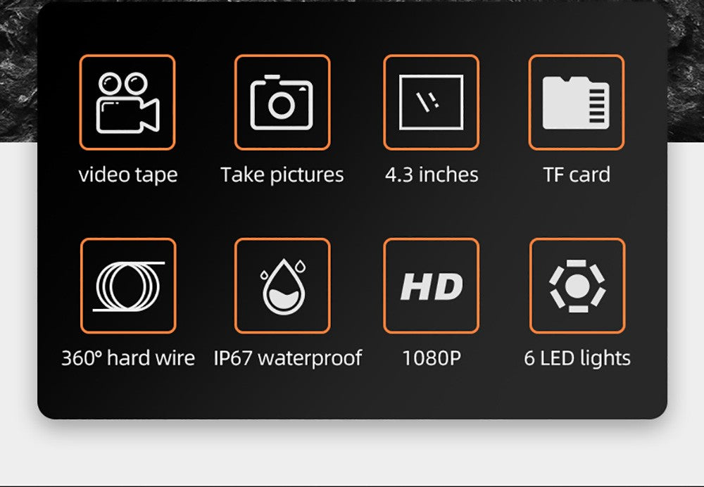 Endoscopio ANESOK 113B, pantalla IPS de 4,3 pulgadas, lente única, resolución 1080P, 6 luces LED ajustables, 3 horas de tiempo de funcionamiento, impermeable IP67, cable de 1 m - Naranja