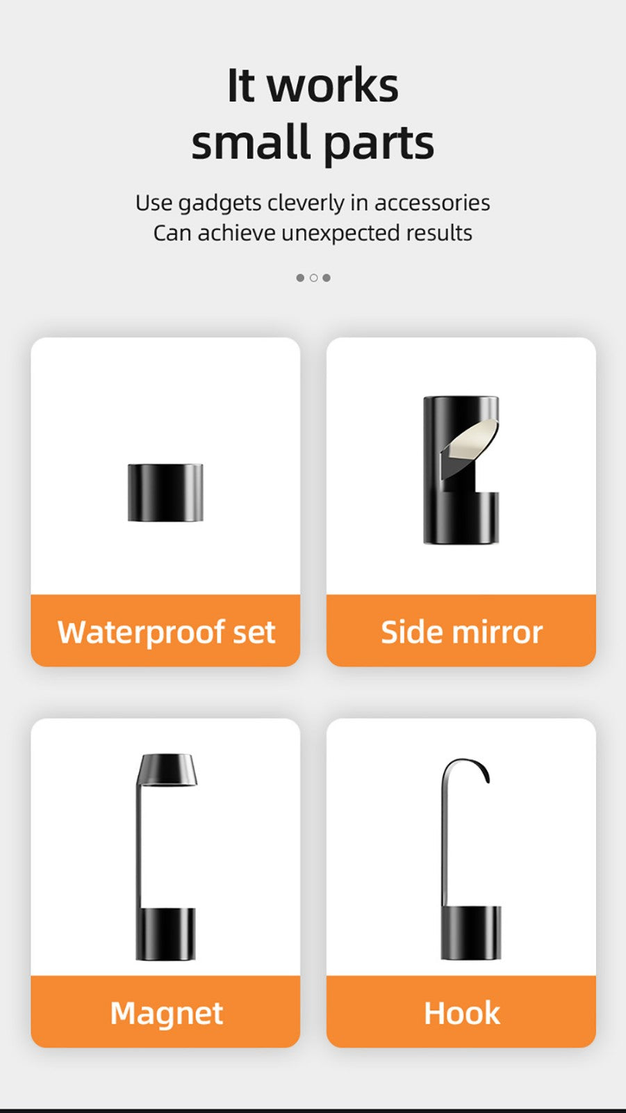 Endoscopio ANESOK 113B, pantalla IPS de 4,3 pulgadas, lente única, resolución 1080P, 6 luces LED ajustables, 3 horas de tiempo de funcionamiento, impermeable IP67, cable de 1 m - Naranja
