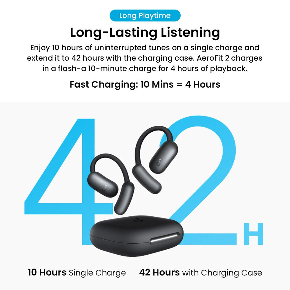 Anker Soundcore AeroFit 2 Open-Ear-Kopfhörer, kabellose Ohrhörer mit verstellbaren Ohrbügeln, Bluetooth 5.4, Hi-Res-Audio – Schwarz