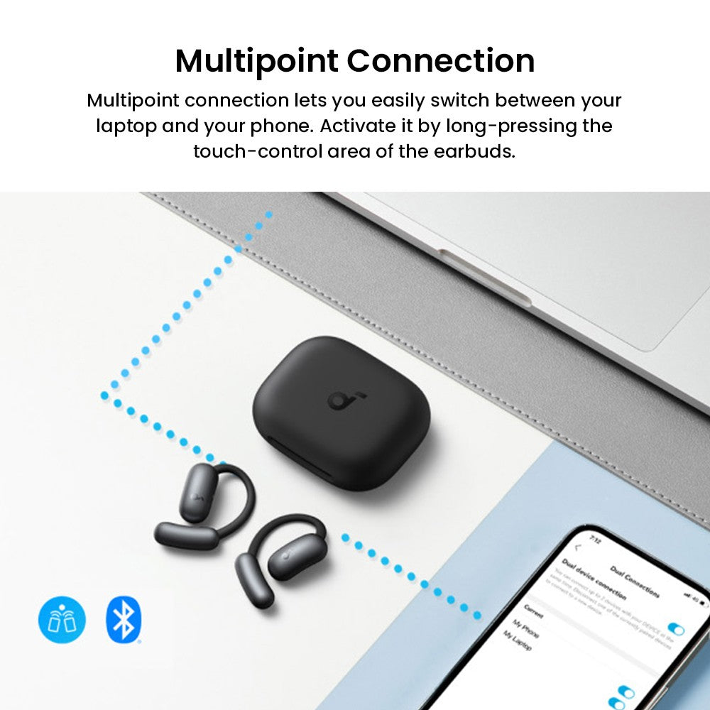 Anker Soundcore AeroFit 2 Open-Ear-Kopfhörer, kabellose Ohrhörer mit verstellbaren Ohrbügeln, Bluetooth 5.4, Hi-Res-Audio – Schwarz