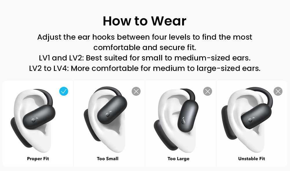 Anker Soundcore AeroFit 2 Open-Ear-Kopfhörer, kabellose Ohrhörer mit verstellbaren Ohrbügeln, Bluetooth 5.4, Hi-Res-Audio – Schwarz