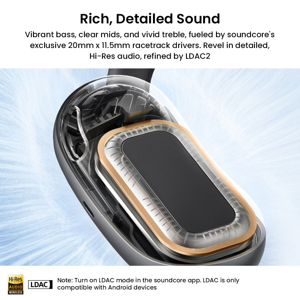 Anker Soundcore AeroFit 2 Open-Ear-Kopfhörer, kabellose Ohrhörer mit verstellbaren Ohrbügeln, Bluetooth 5.4, Hi-Res-Audio – Schwarz