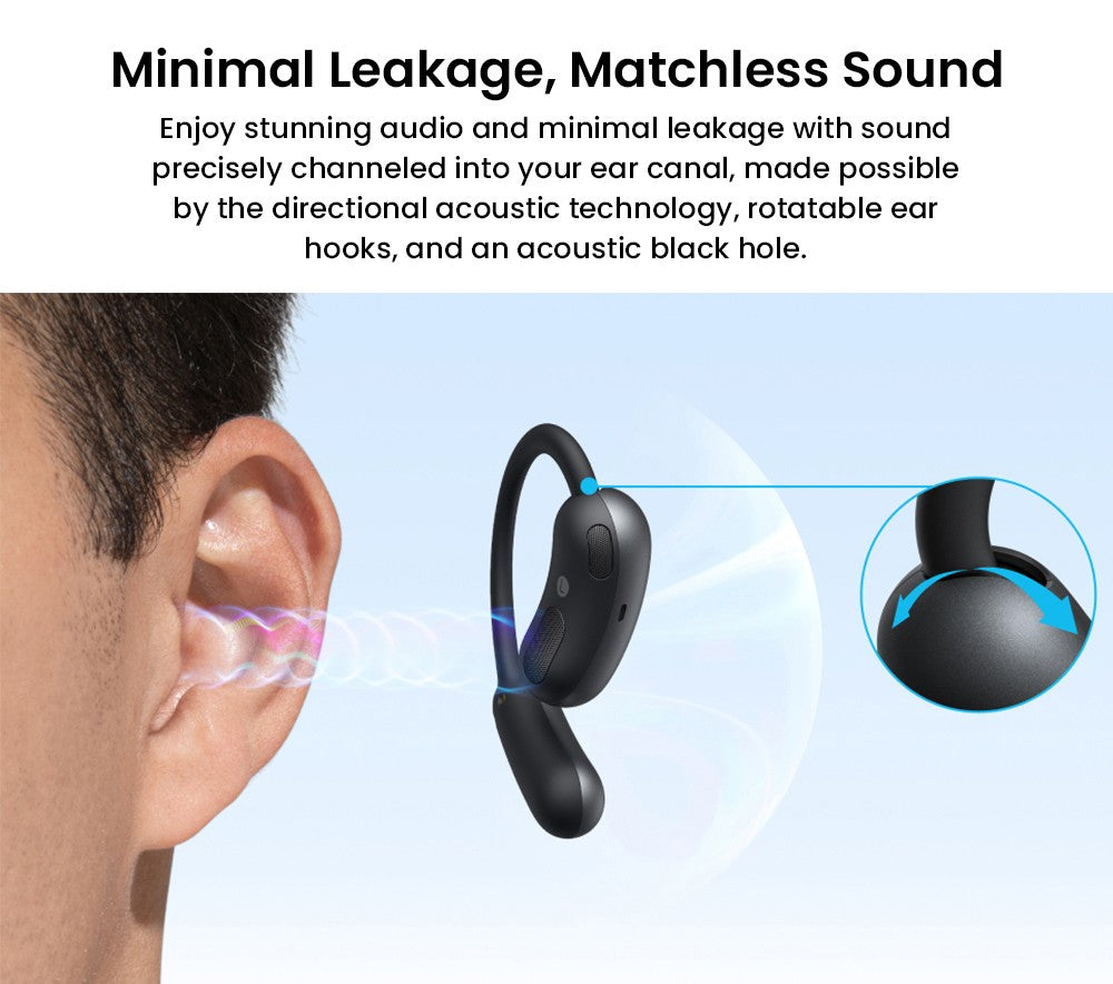 Anker Soundcore AeroFit 2 Open-Ear-Kopfhörer, kabellose Ohrhörer mit verstellbaren Ohrbügeln, Bluetooth 5.4, Hi-Res-Audio – Schwarz