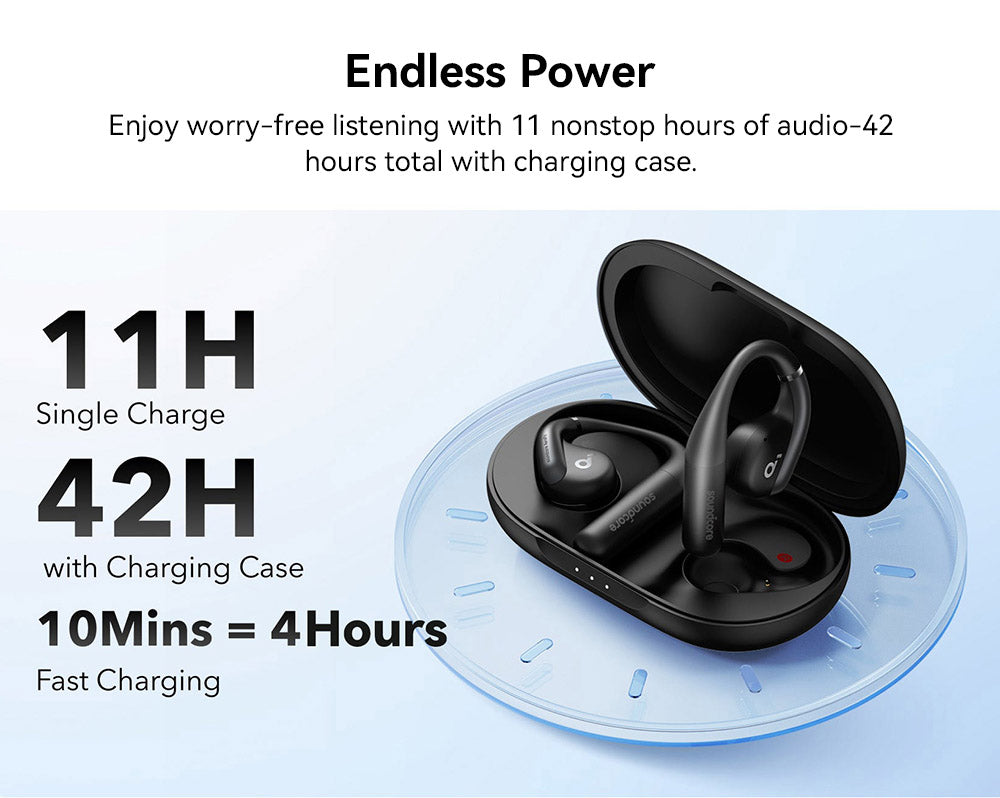 Anker Soundcore AeroFit Open-Ear-Ohrhörer, ergonomischer Ohrbügel, wasserdicht (IPX7), App-Steuerung, bis zu 42 Stunden Akkulaufzeit – Blau