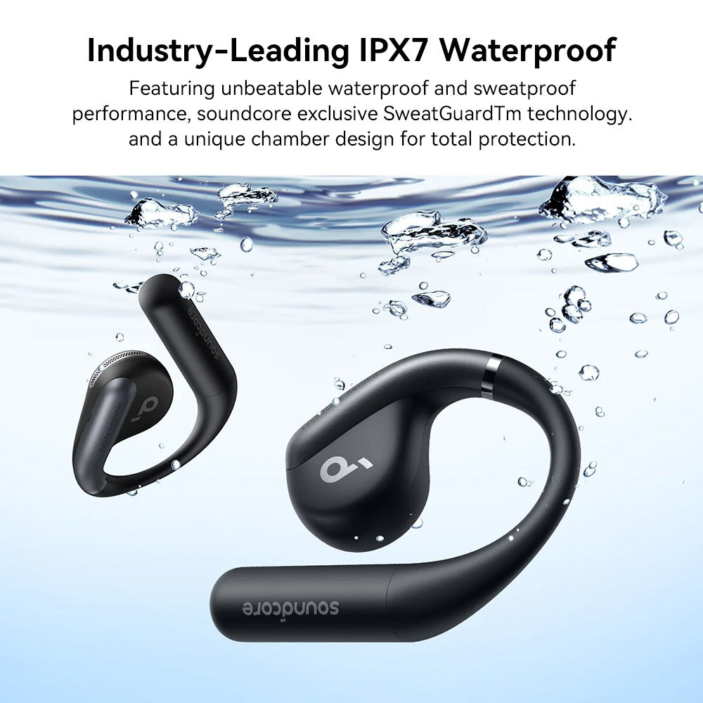Anker Soundcore AeroFit Open-Ear-Ohrhörer, ergonomischer Ohrbügel, wasserdicht (IPX7), App-Steuerung, bis zu 42 Stunden Akkulaufzeit – Blau