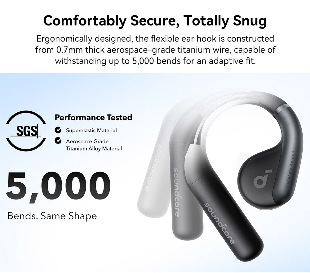Anker Soundcore AeroFit Open-Ear-Ohrhörer, ergonomischer Ohrbügel, wasserdicht (IPX7), App-Steuerung, bis zu 42 Stunden Akkulaufzeit – Blau