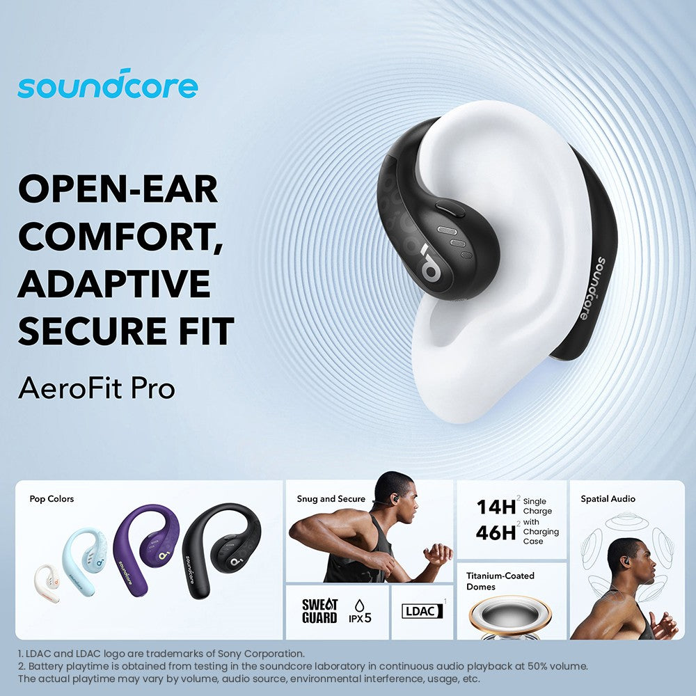 Anker Soundcore AeroFit Pro Ohrhörer mit offenem Ohr, Bluetooth 5.3, bis zu 46 Stunden Akkulaufzeit – Schwarz