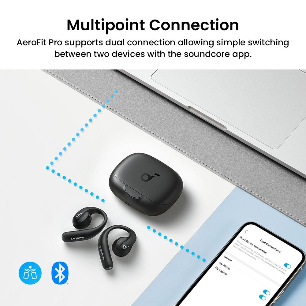 Anker Soundcore AeroFit Pro Ohrhörer mit offenem Ohr, Bluetooth 5.3, bis zu 46 Stunden Akkulaufzeit – Schwarz