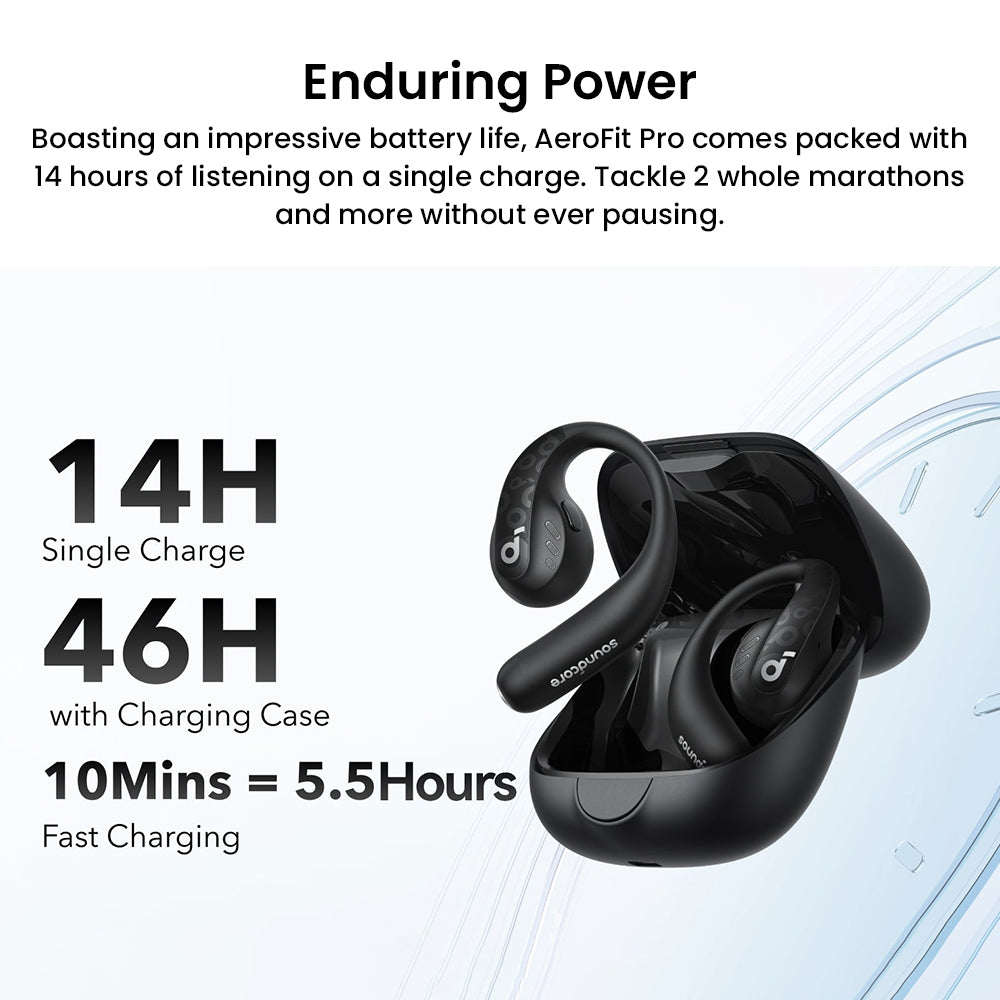 Anker Soundcore AeroFit Pro Ohrhörer mit offenem Ohr, Bluetooth 5.3, bis zu 46 Stunden Akkulaufzeit – Schwarz