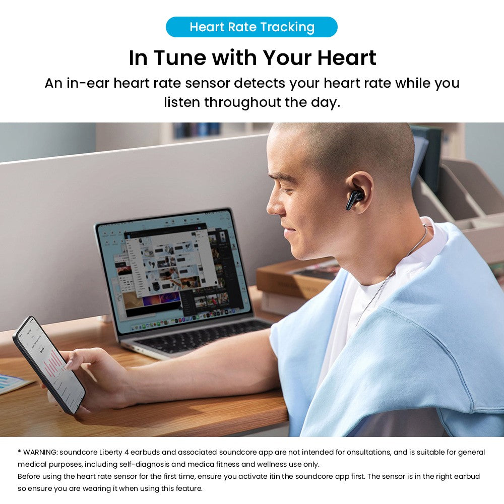 Anker Soundcore Liberty 4 True Wireless ANC-Ohrhörer, Hi-Res Wireless Audio, Spatial Audio mit zwei Modi, Herzfrequenzsensor – Schwarz
