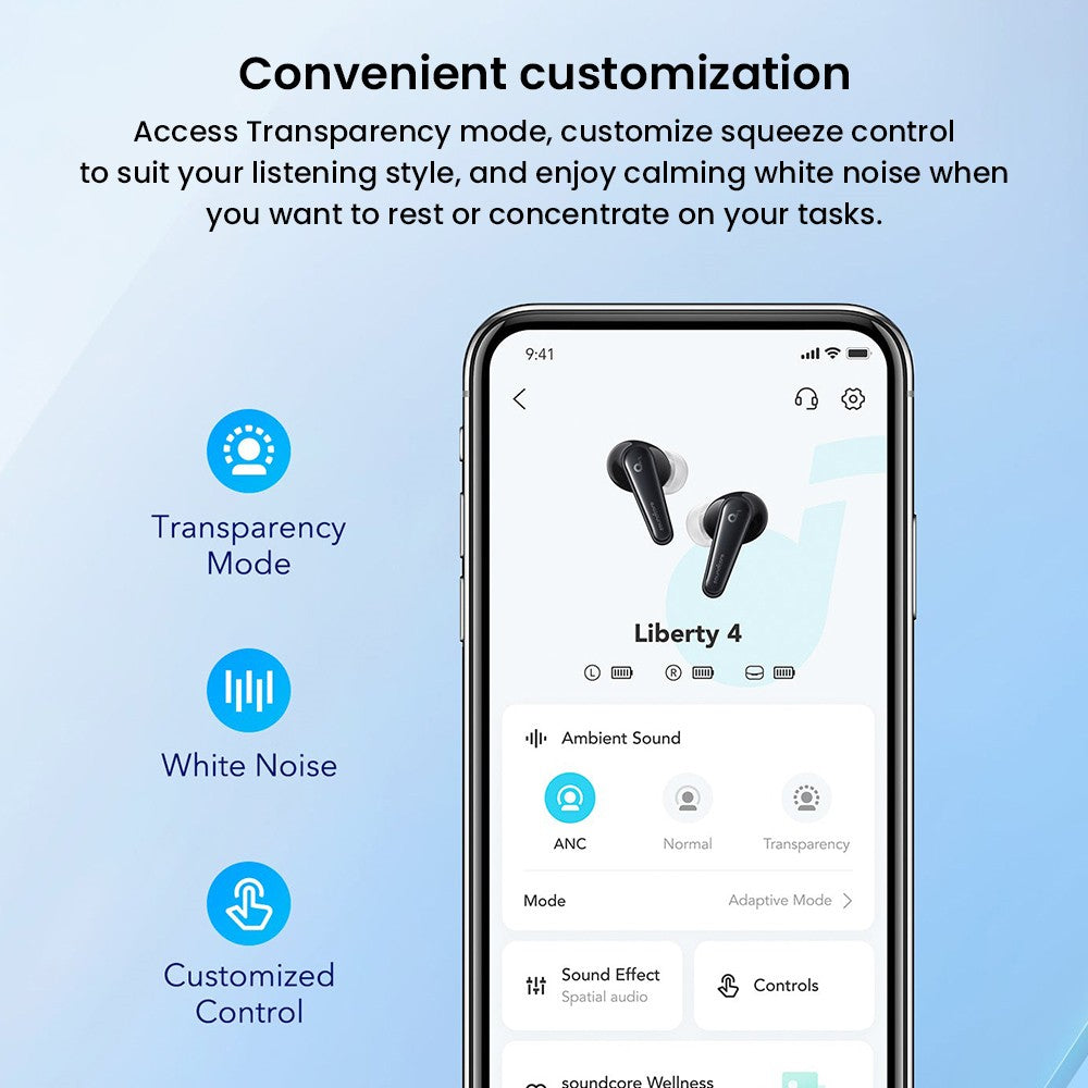 Anker Soundcore Liberty 4 True Wireless ANC-Ohrhörer, Hi-Res Wireless Audio, Spatial Audio mit zwei Modi, Herzfrequenzsensor – Schwarz