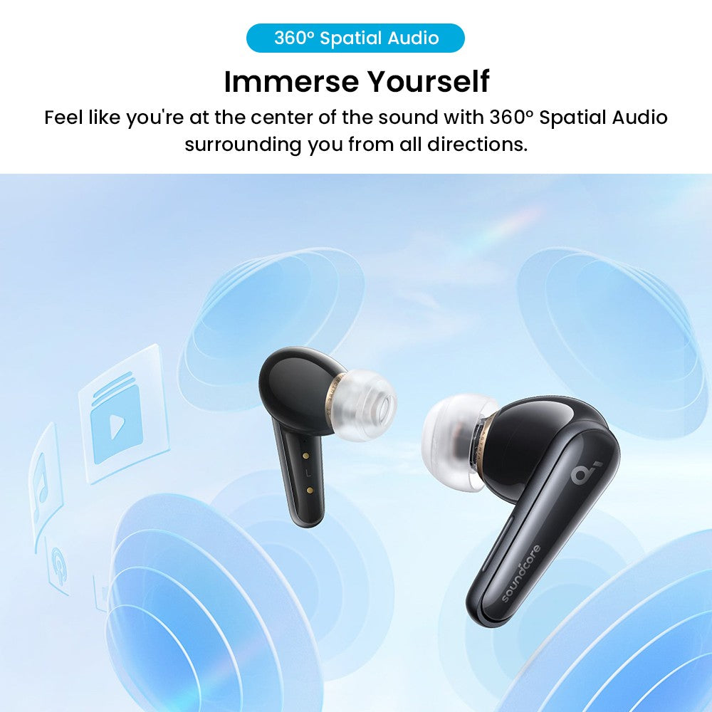 Anker Soundcore Liberty 4 True Wireless ANC-Ohrhörer, Hi-Res Wireless Audio, Spatial Audio mit zwei Modi, Herzfrequenzsensor – Schwarz