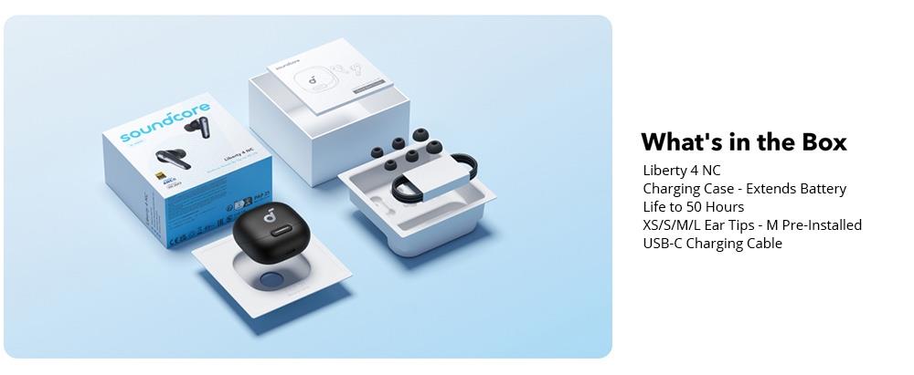 Soundcore Liberty 4 NC Ohrhörer (TWS), adaptive Geräuschunterdrückung 2.0, Bluetooth 5.3, IPX4 wasserdicht, Schnellladefunktion – Weiß