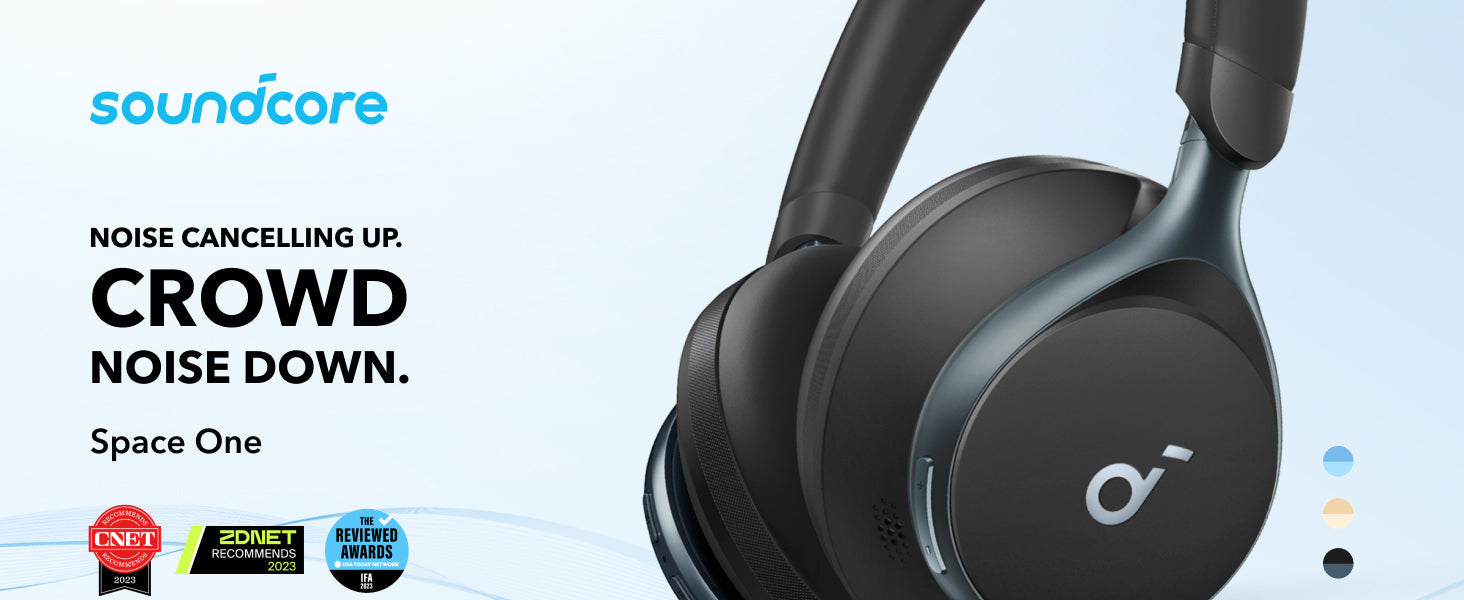 Anker Soundcore Space One ANC-Kopfhörer, App-Steuerung, 40 Stunden Akkulaufzeit mit ANC, 55 Stunden ohne ANC, Bluetooth 5.3 – Schwarz
